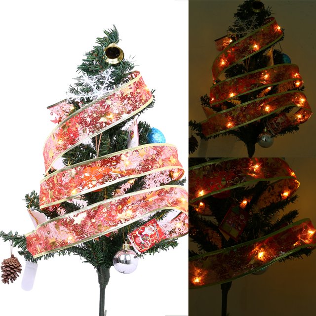 Agiferg Christmas Party Decoration 1m Ribbon Night Light Christmas tree LED String