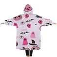 thumbnail image 2 of Oversized Wearable Blanket Hoodie,Halloween Ghosts Pumpkins and Skulls Sherpa Blanket Hoodie with Super Pockets,Super Warm Fuzzy Pullover for Women & Men, 2 of 6