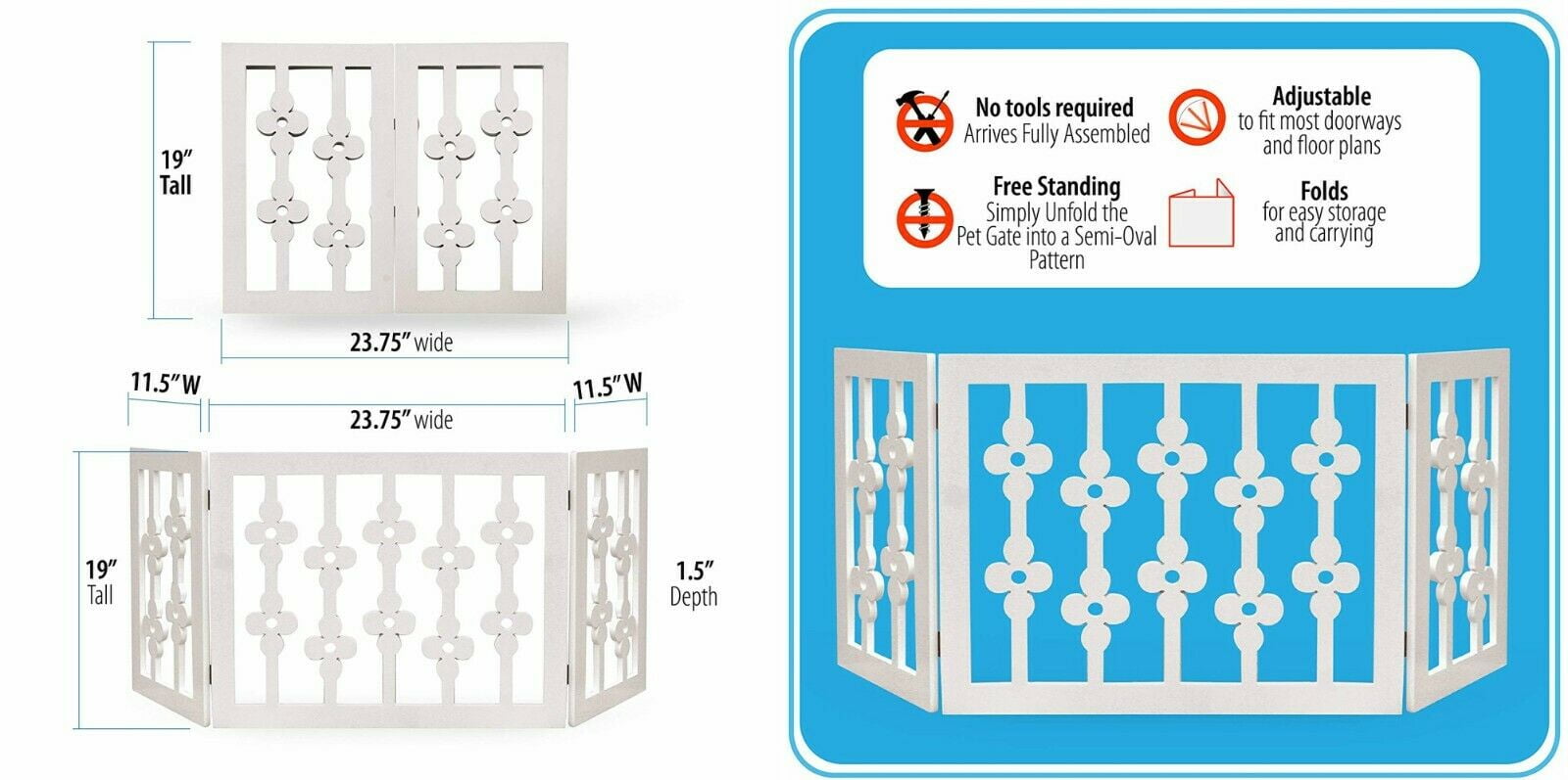 Frisky Friends Wooden Freestanding Pet Gate, Extra Wide Adjustable, Expands to 47" Wide