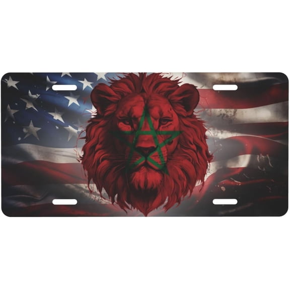 Morocco Moroccans USA Flag Lion License Plate for Cars with 4 Holes 6x12 Inch Bar Pub Cafe Garage Home Wall Decor Unisex-Adult Metal License Plate Tag
