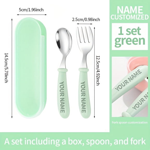 Personalized Name Cutlery Set, SS304 Food Supplement Learning to Eat Training Fork Spoon Set ,Back to School, Kid Creative Gift