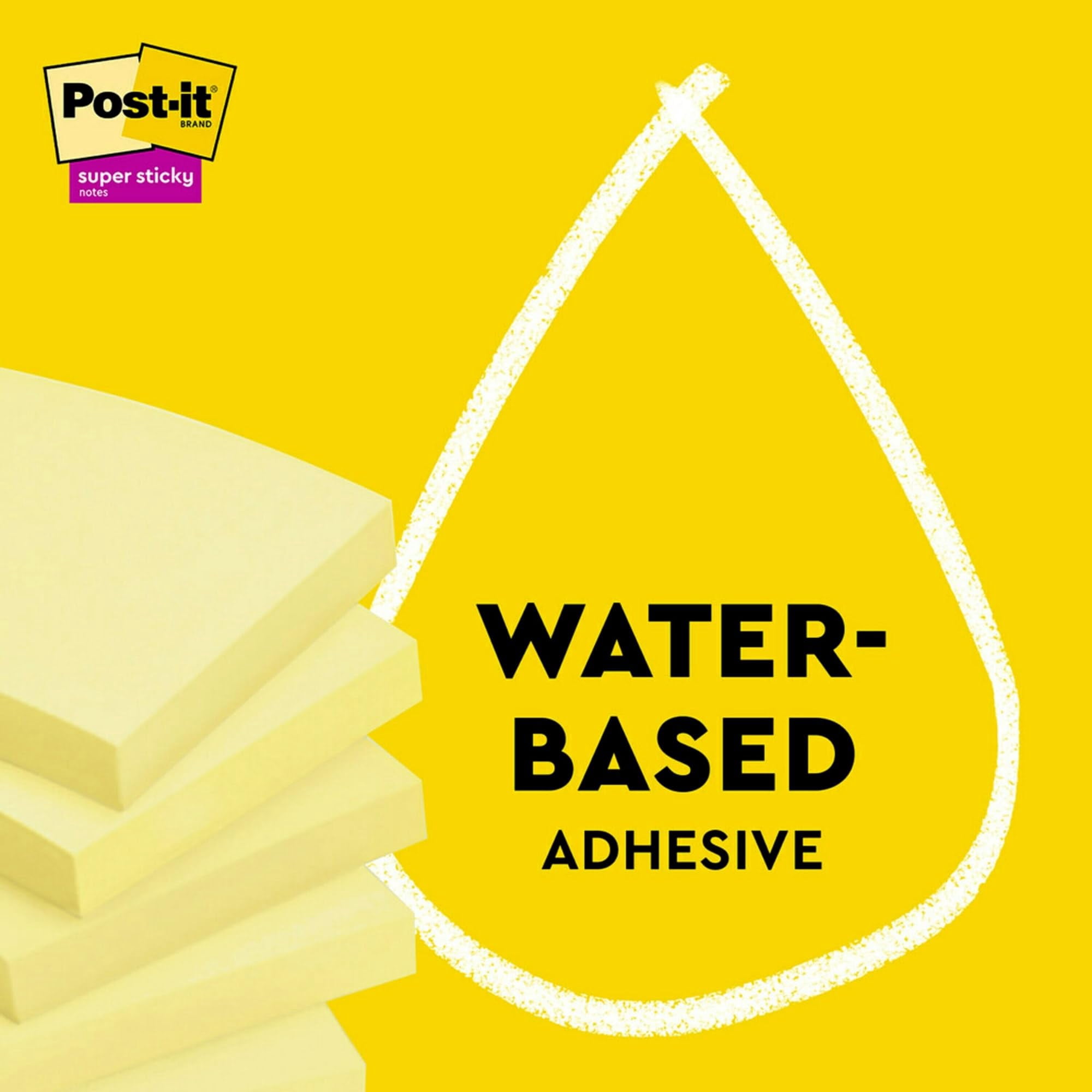 Post-it Super Sticky Recycled Notes, 3 in x 3 in, 24 Pads, 70 Sheets/Pad, 2x the Sticking Power, Canary Yellow, 100% Rec