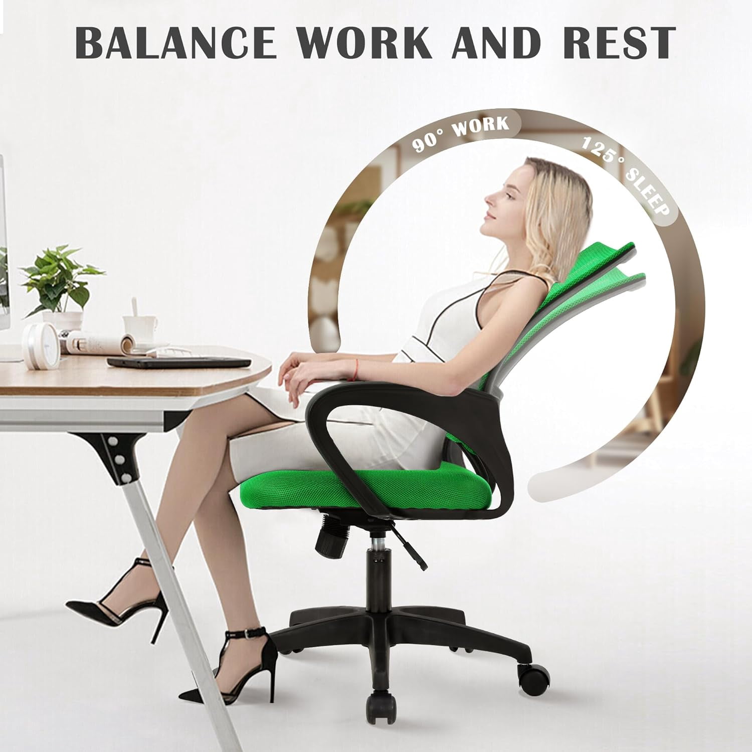 Dkelincs Ergonomic Office Chair Mesh Adjustable Computer Desk Chair with Lumbar Support for Home Office, Green