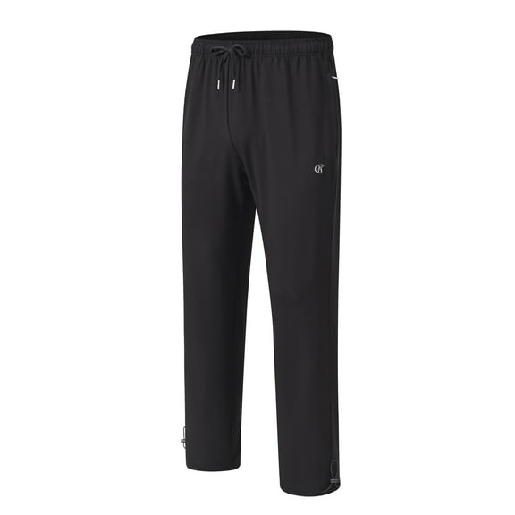 Cotton Sweatpants - Casual Open Bottom Straight Leg Pants with Zipper Pockets for Men Black L
