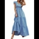 thumbnail image 1 of Vestido de Verano 2025 para Mujer, Cuello en V, Corta, Cintura Alta, Estampado Floral, Volantes Escalonados, Corte A, Maxi Azul XL, 1 of 9