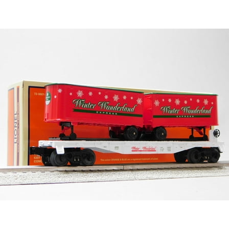 LIONEL WINTER WONDERLAND FLATCAR W/ PIGGYBACK TRAILER O GAUGE 2528680