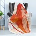 thumbnail image 4 of Zodiac Sagittarius Soft Flannel Fleece Blanket, Archer Woman with Swirled Leaves Background Cartoon Zodiac Design, Cozy Plush for Indoor and Outdoor Use, 50" x 70", Tan and Vermilion, by Ambesonne, 4 of 5