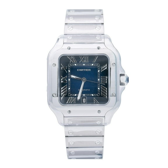 Pre-Owned Cartier Santos WSSA0030 40MM Blue Dial With Stainless Steel Bracelet