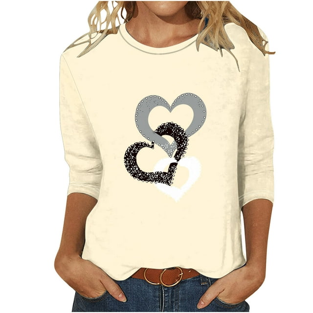 FAIWAD Hauts à Manches 3/4 en Forme de Cœur pour Femmes Col Rond Ample Léger Tunique Tendance