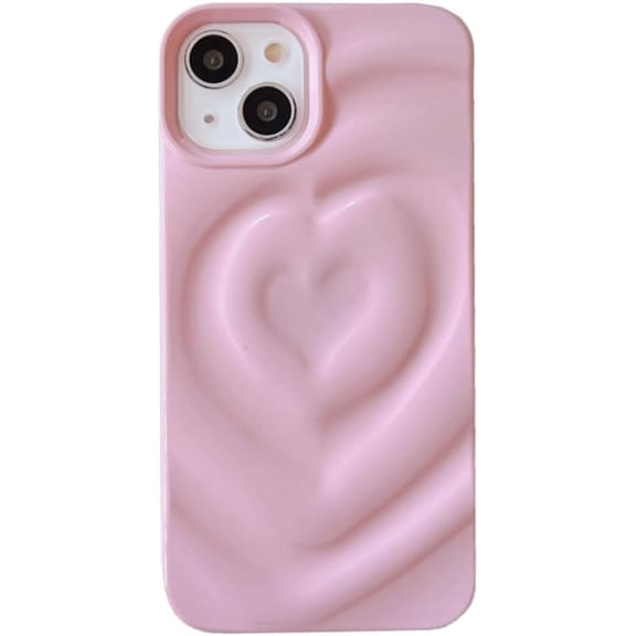 Love Heart Glossy Solid Color Fashion Curly Wave Soft TPU Case for Women Girls Compatible with iPhone Case (Pink,iPhone 13 Pro Max)