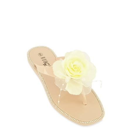 Rainbow Women s Adult Rose Jelly Thong Slide Sandals Sandal  Open Toe  No Heel: Less than 1 inches  Beaded  Rhinestones  Solid  Jelly  Mesh