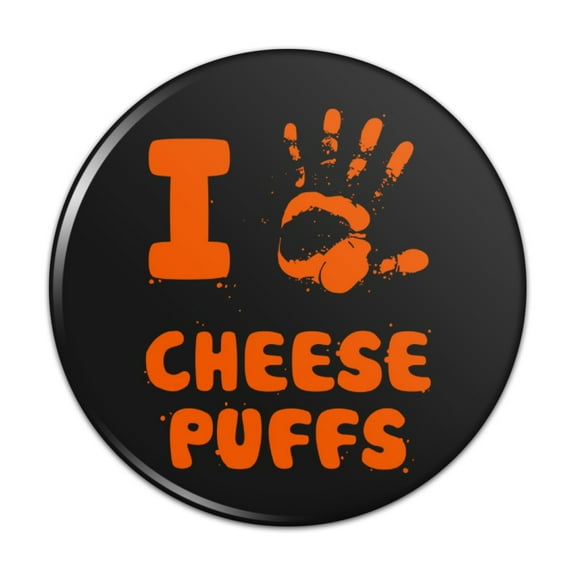 I Love Cheese Puffs Hand Print and Crumbs Funny Pinback Button Pin