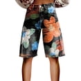 thumbnail image 2 of Stephy Flare Denim Shorts for Women Wide Leg Denim Shorts Woman Vintage Floral Print High Waisted Straight Stretch Pants with Pockets, Gold, 3XL, 2 of 4
