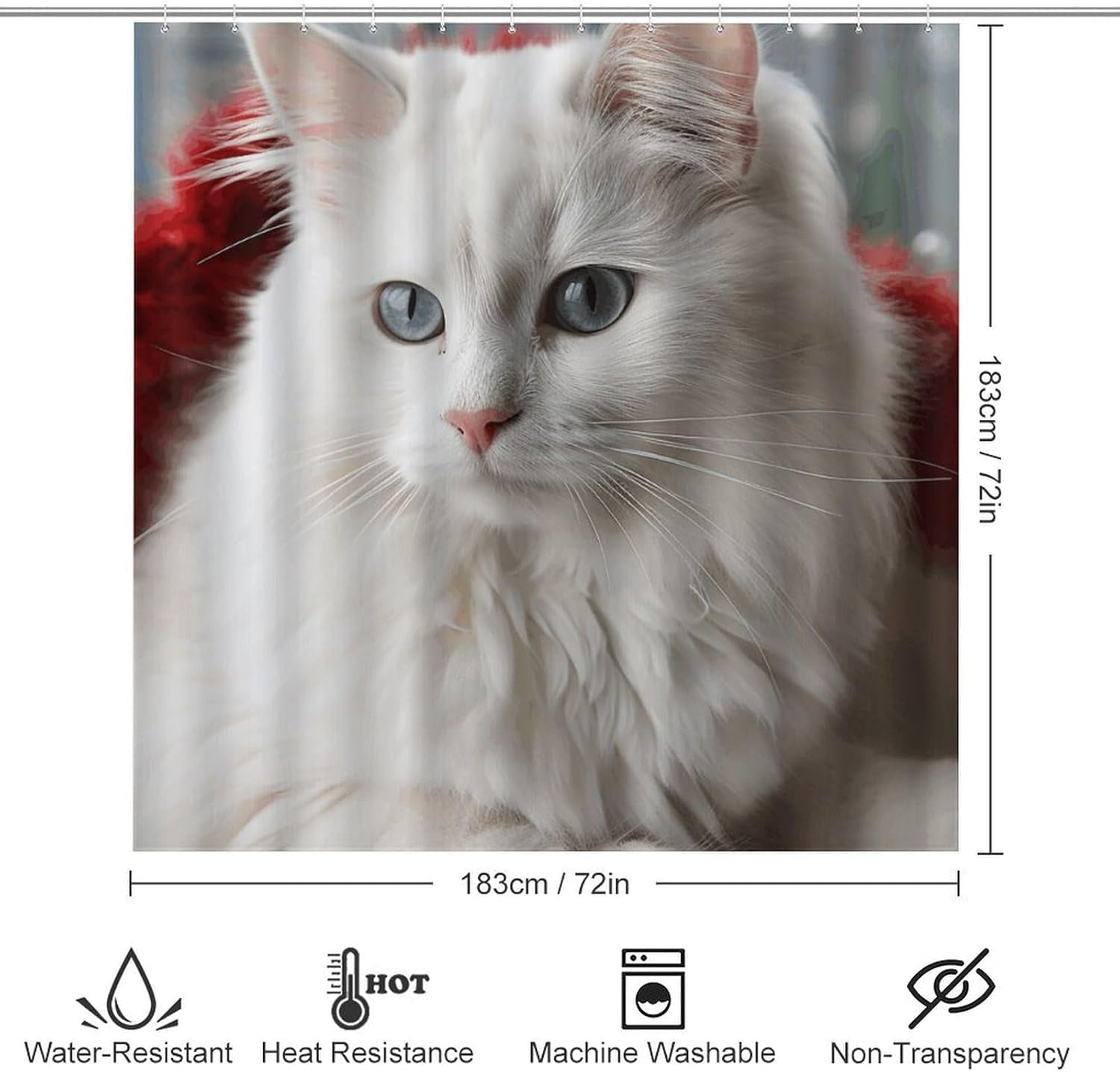 Bathroom Set,Cute White Cat Print Bathroom Rug Set,Bath Rug Set 4 Piece,Modern Shower Curtain Set with Shower Curtainand 12 Hooks, Style
