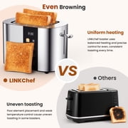 LINKChef Touch Screen 2-Slice Toaster, Stainless Steel, 6 Shade Settings, Timer Countdown