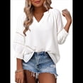 thumbnail image 1 of Blusas de 3/4 para Mujer, Plisadas, Informales, de Negocios, con Cuello en V, Holgadas, para Oficina L, 1 of 7