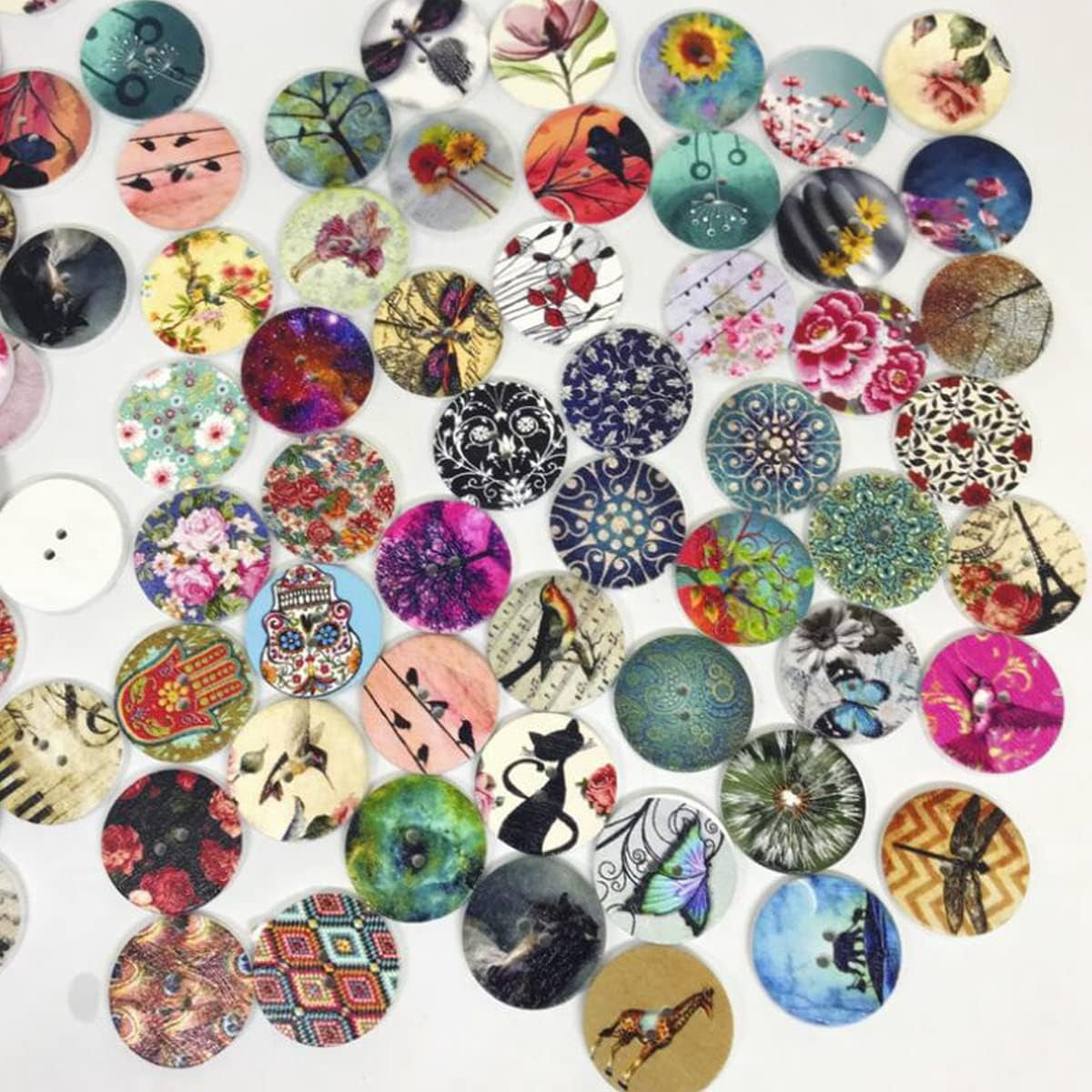 CATPAN 400 Pcs Wooden Buttons,Many Styles Decorative Sewing Button,Buttons for Crafts,2 Holes Round Decorative Painted Wood Buttons,Cute Buttons,3D Buttons for DIY Sewing(20mm,15mm,25mm)