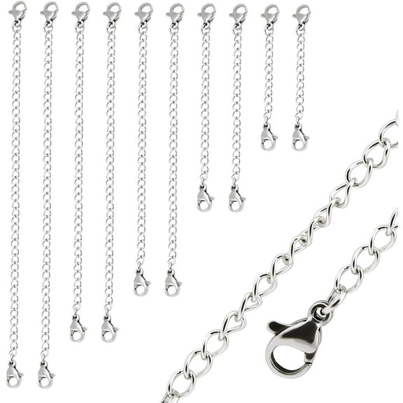 Naler 10Pieces Stainless Steel Necklace Bracelet Extender Chain Set for Adult DIY Jewelry Making - Silver,Unisex
