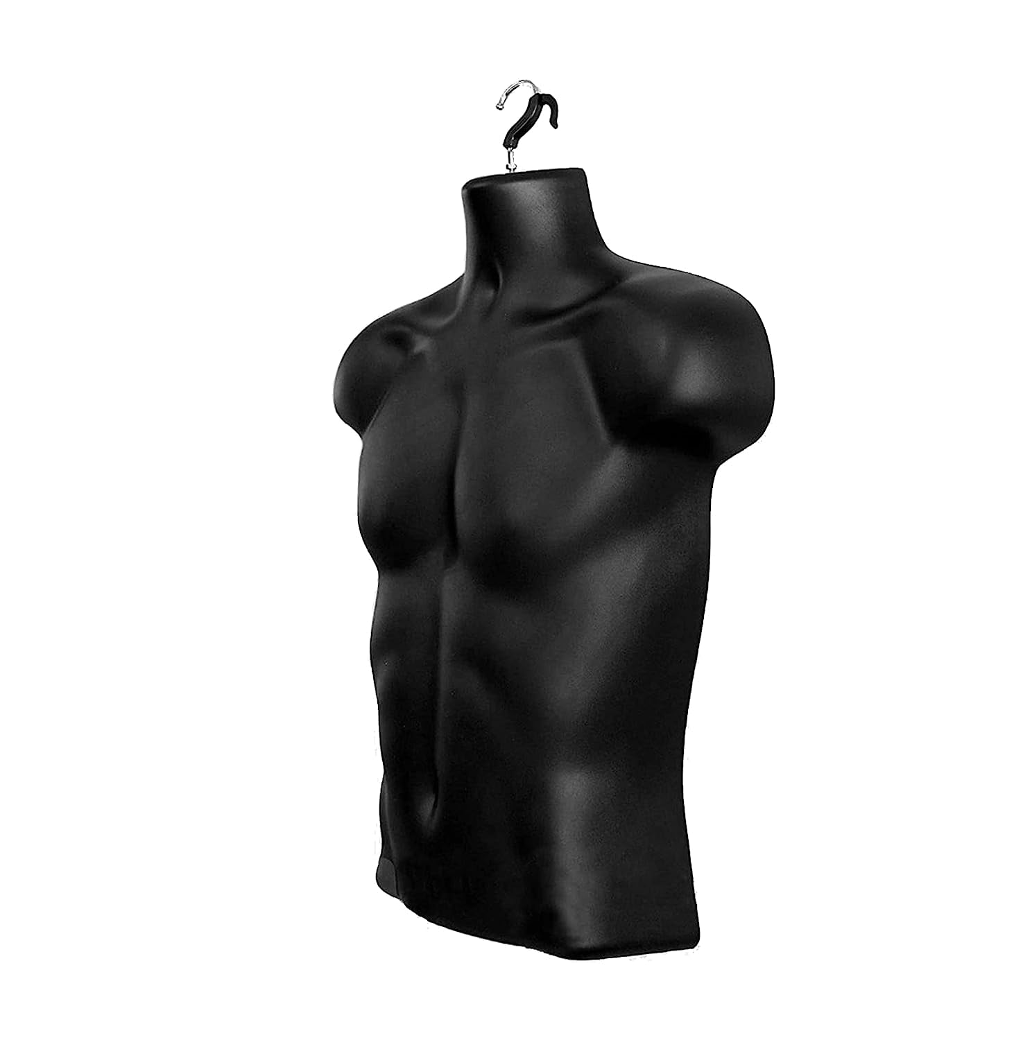 DisplayTown 2 Pack Black Male Mannequins Hollow Back Body Torso w/ Metal Stands with Metal Pole & Hanging Hook for Tshirt Display, S-M Sizes