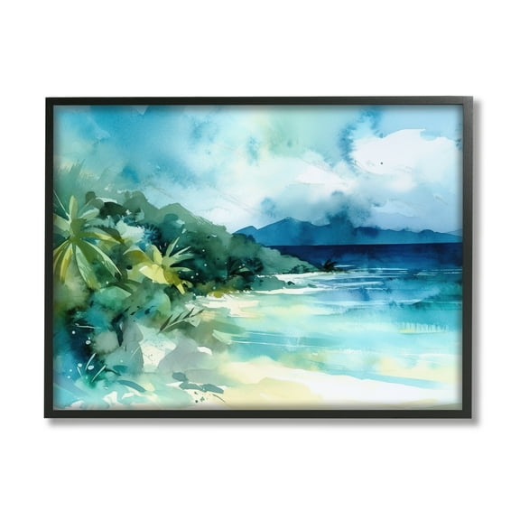 Stupell Industries Abstract Tropical Landscape Landscape Painting Black Framed Art Print Wall Art, 30 x 24