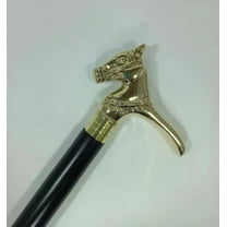 NAUTICALMARTUS Vintage Style Solid Brass Horse H3 Handle Antique Wooden Foldable Walking Stick Shaft Cane 36 inch Gift