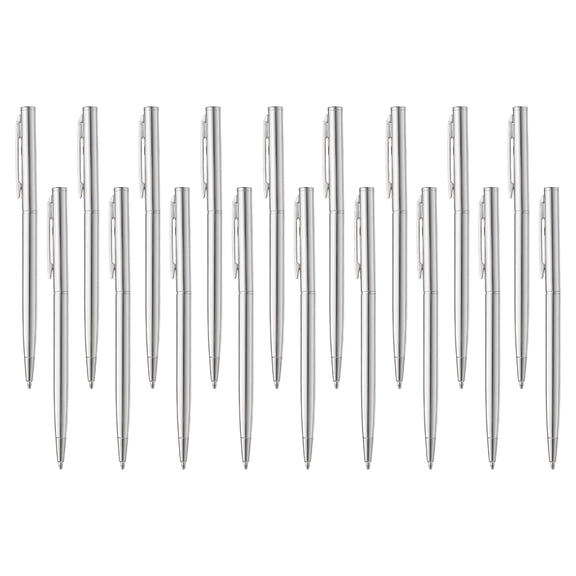 Slim Metallic Ballpoint Pen, 18Pcs Writing Pens with Clips Style 1, Silver