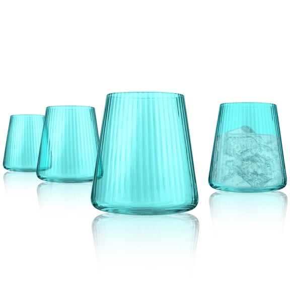 Artland Soho Optic 14.5 fl oz Retro Blue Vintage Double Old Fashioned Glasses, Set of 4