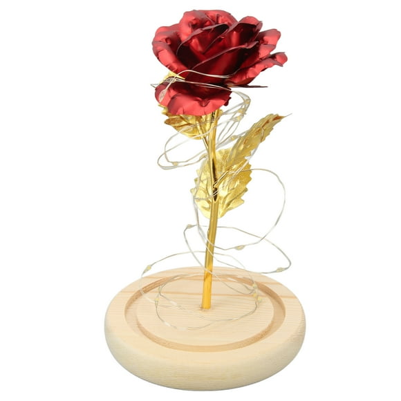 Light Up Eternal Rose, Glass Dome Lucky Transparent Dome Glass and Red Rose Wood Base Beautiful Symbolism with LED Light for Dates for Home Decor Gold Leaf Rose Red