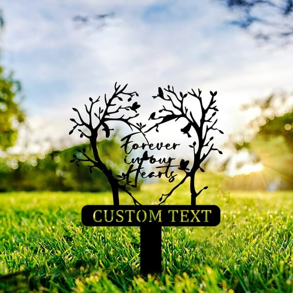 Custom Grave Memorial Stake, Cemetery Stake Metal Sign, Tree Heart Outdoor Stake, Grave Decoration Garden Stake
