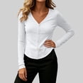 thumbnail image 4 of XuJwPNcy Long Sleeve Shirts for Women Button Down V Neck Fitted Tops Soft Comfy Sun Protection T-Shirts Summer Clothes, 4 of 7