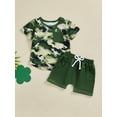 thumbnail image 3 of Aojekbee Toddler Boys Summer Outfits Dinosaur Print Camouflage Short Sleeve T-Shirts Tops Elastic Waist Shorts 2Pcs Clothes Set, 3 of 10