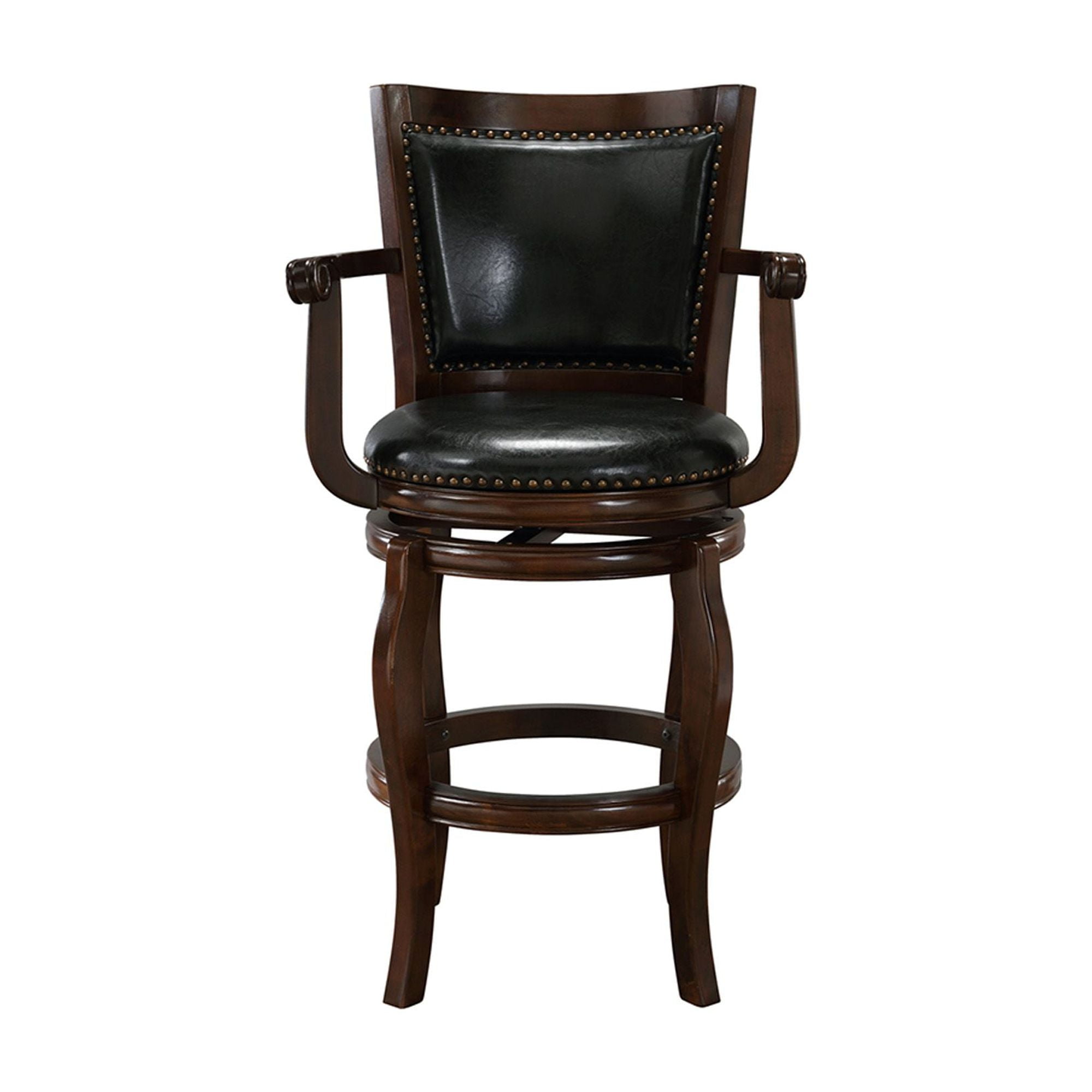Boraam Jones Bar Height High Back Swivel Wood Kitchen Bar Stool with Arms - Cappuccino Finish
