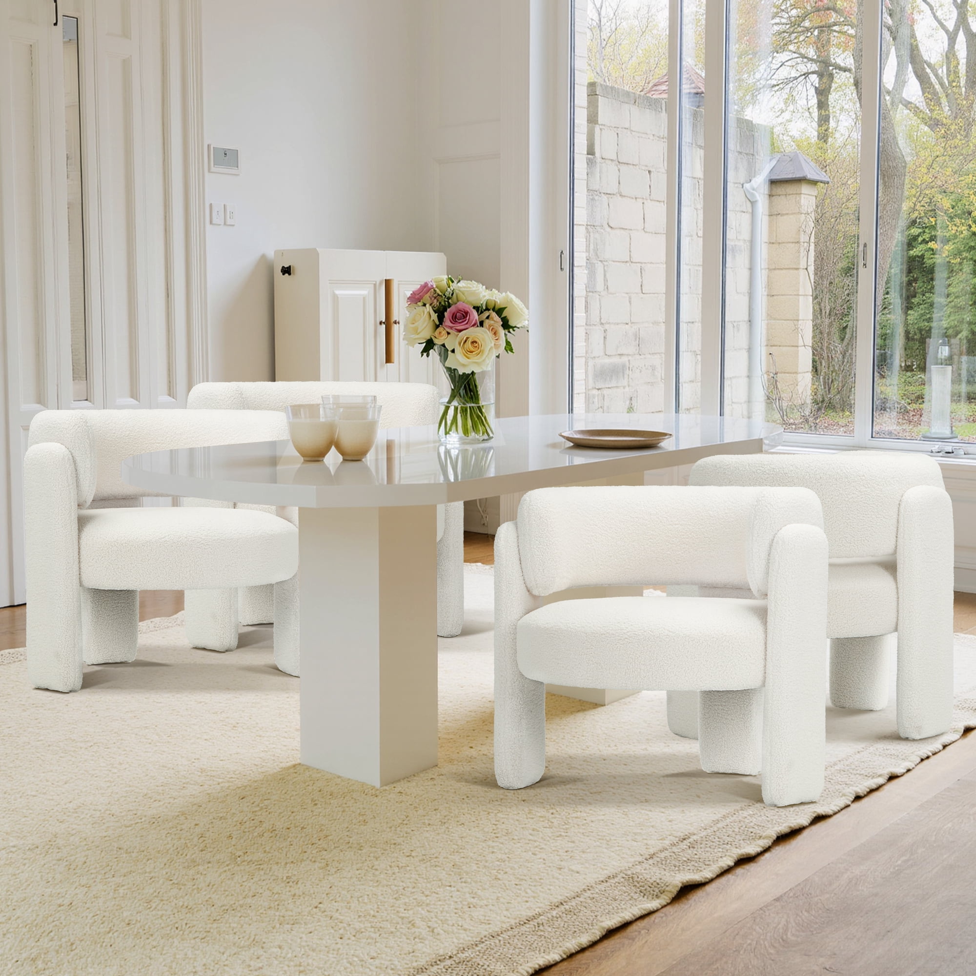 AFO Modern Upholstered Dining Chair Set of 2, Cute Barrel Side Armchair with Round Back for Living Room Dining Room Bedroom, Cream