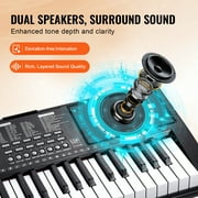 KFFKFF 61 Key Electric Piano Keyboard, Illuminated Keys, Portable with Stand, 600 Sounds, 500 Patterns, Built-In Speakers, Sustain Pedal, Headphones, Mic, USB MIDI - Ideal for Novices