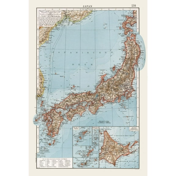 Historic Map - Hokkaido Japan - Andree 1905 - Vintage Wall Art