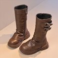 thumbnail image 2 of KPOPLK Girls Lace Up Mid Calf Combat Boots Fashion Round Toe Side Zipper Lug Sole Punk Goth Boot for Toddler Little Kid Big Kid(10,Brown), 2 of 8