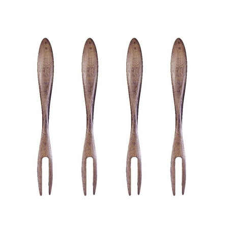 

4pcs Reusable Fruit Fork Wooden Dessert Forks Picks Party Supplies for Restaurant KTV Bar