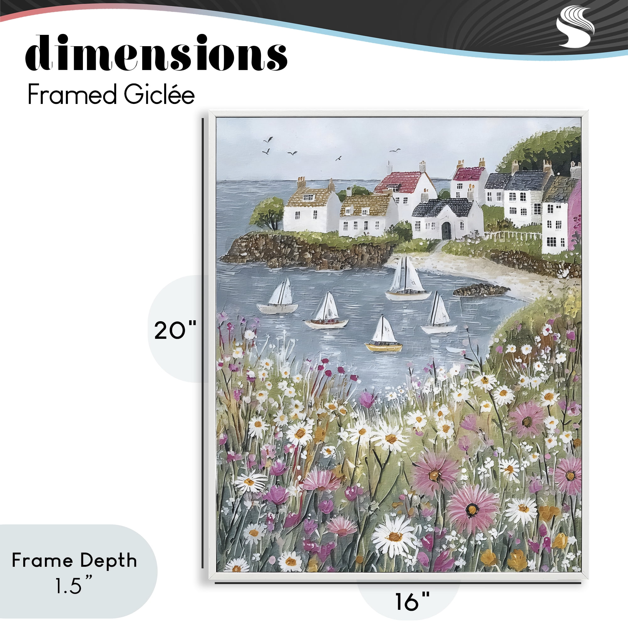 Stupell Industries Seaside Sailboats in Village Bay White Framed Giclee Art, design by Riley B