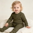 thumbnail image 3 of Jalioing Infant Baby Long Sleeve Romper Solid Color Jumpsuit Comfy Cute Cotton Bodysuit Fall Winter Outfits 0-24 Months, 3 of 8