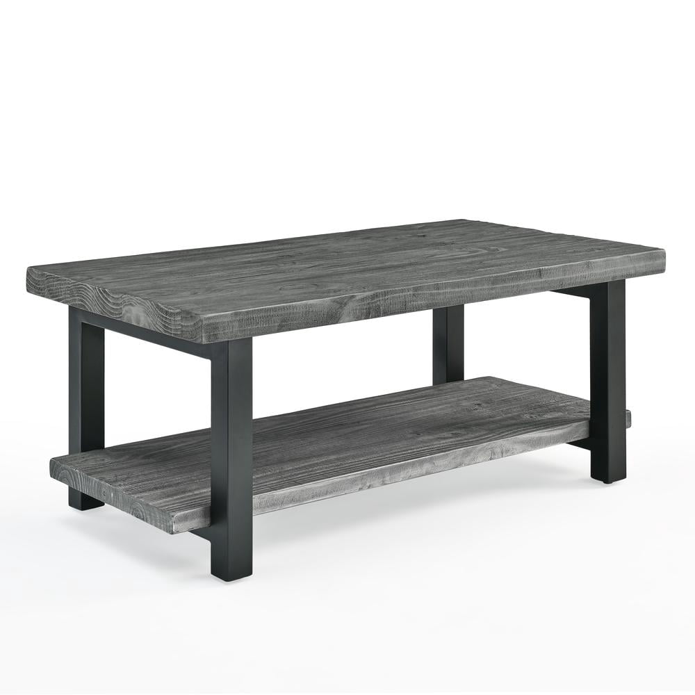 Alaterre Furniture Ponoma 42-inch Coffee Table, Solid Wood and Metal, Lower Shelf for Storage, Ideal for Living Room and Office Spaces, Slate Gray