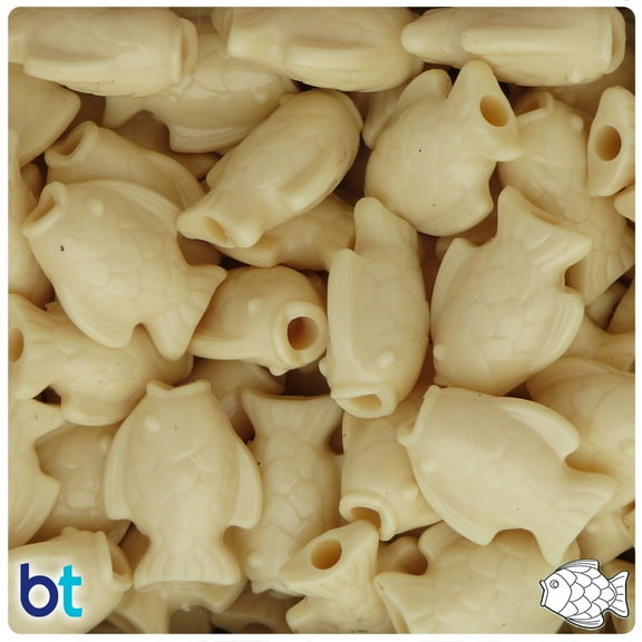 BeadTin Ivory Opaque 24mm Fish Plastic Pony Beads (24pcs)
