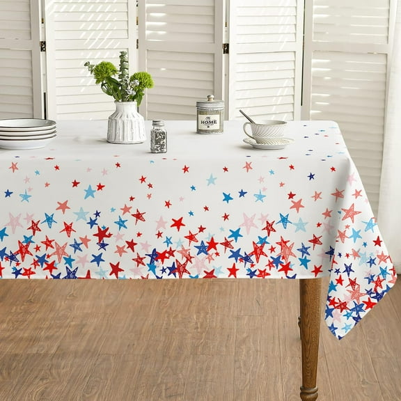 4th of July Tablecloth 60x84 Inch, Patriotic Pure Tricolor Stars Independence Day Memorial Day Table Cover for Party Picnic Dinner Decor