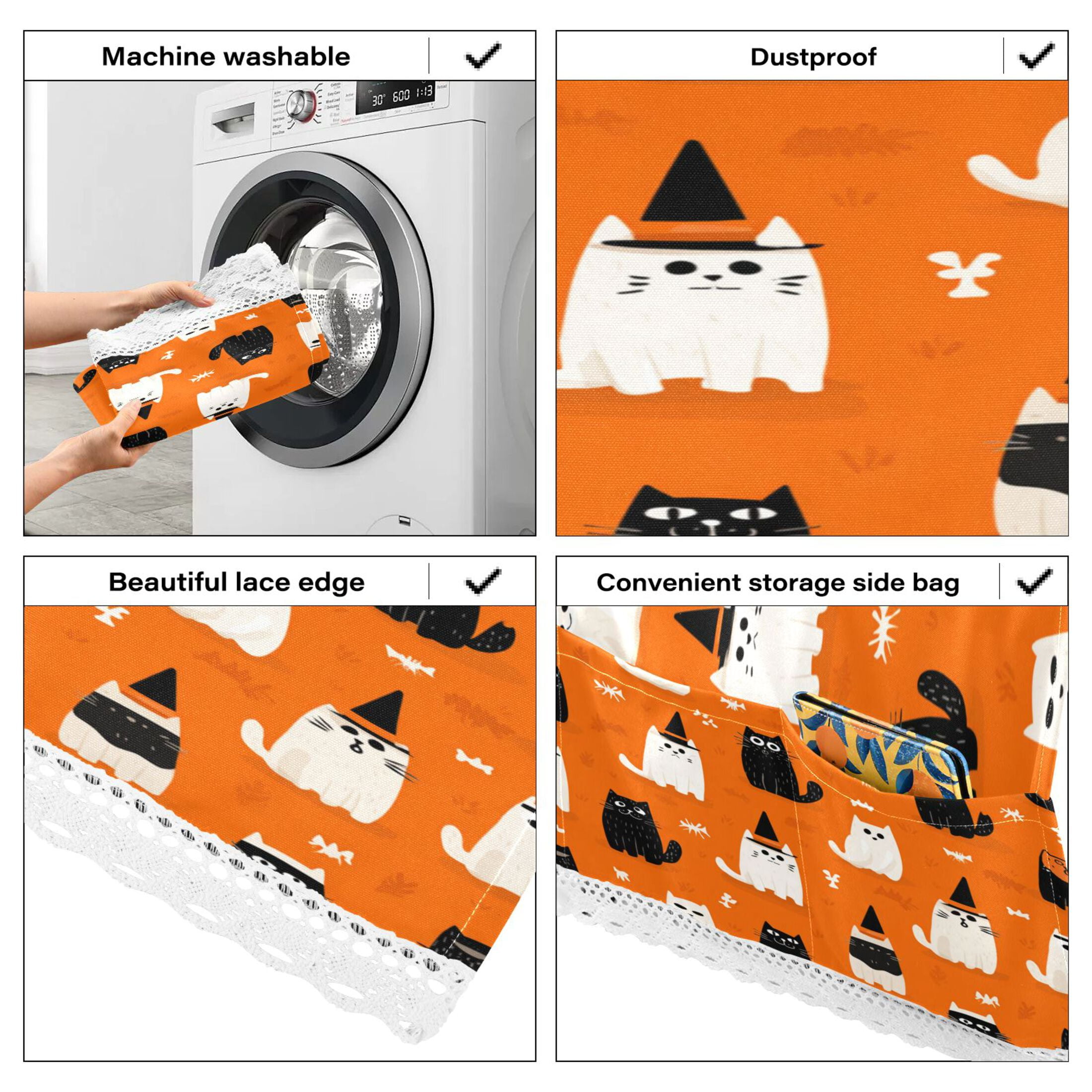 Dustproof Washing Machine Cloth Washer and Dryer Top Covers, Fridge Dust Cover, With Storage Bags Black Cat and White Cat