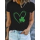 thumbnail image 1 of Camiseta básica para mujer de veranoWomen's Casual Black T-Shirt with Green Clover Heart Print - Short Sleeves, Machine Washable - PerfeCamisetas de verano para mujer, manga corta, cuello redondo, c, 1 of 8