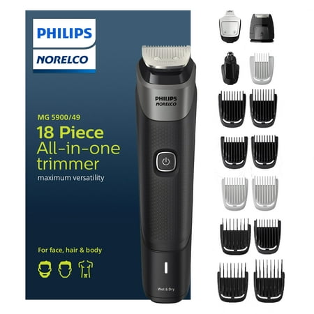 Philips Norelco Multigroom Series 5000 18 Piece, Beard Face, Hair, Body and Hair Electric Trimmer for Men - MG5900/49