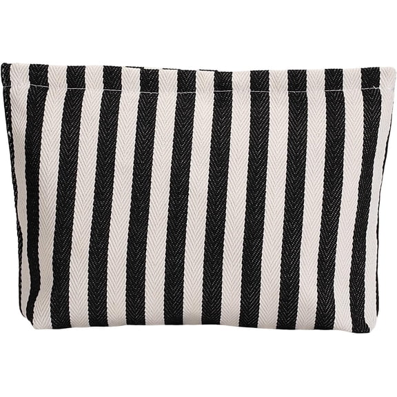 Large Black White Stripe Makeup Bag - Canvas Lined Toiletry Travel Pouch | Purse Organizer for Women & Girls