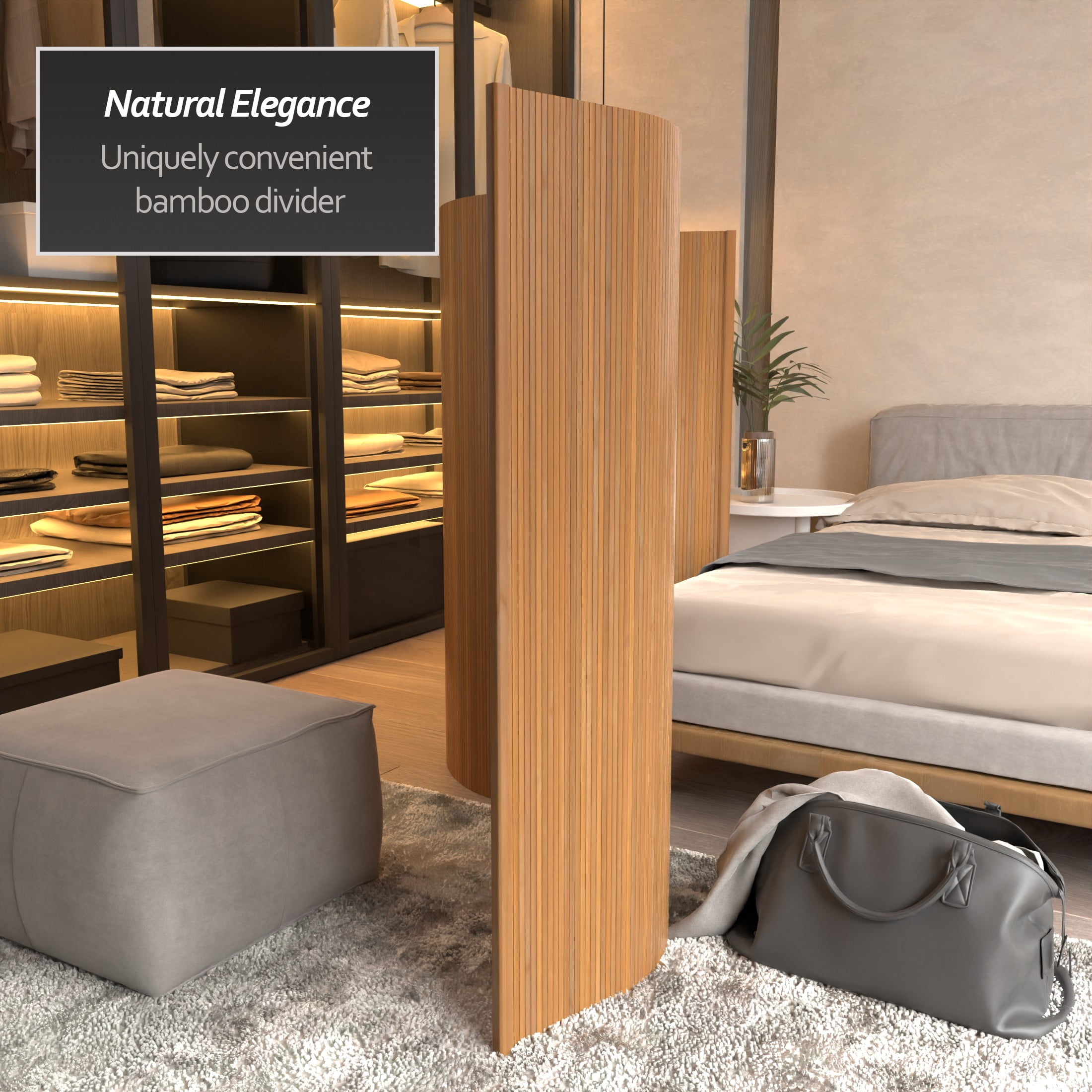 4 ft. Natural Bamboo Wave Room Divider Screen with Roll Up Design