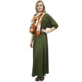 thumbnail image 5 of Bimba Women's Dark Olive Green Boho Maxi Dress With Scarf Resort Summer Wear-22, 5 of 9