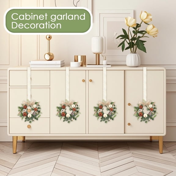 4-Pack 9" Spring Summer MIni Wreaths - Artificial Greenery Eucalyptus, Berries & Burlap Bow, Decor for Cabinets, Front Door & Seasonal Home Accents