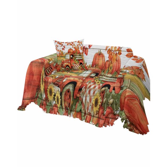 Red Orange Pumpkins Sofa Couch Covers for Dogs,Washable Sectional Couch Slipcovers for Loveseat with Tassels,Fall Thanksgiving Farmhouse Maple Leaves Non Slip Sofa Throw Cover Blanket Large 71x102